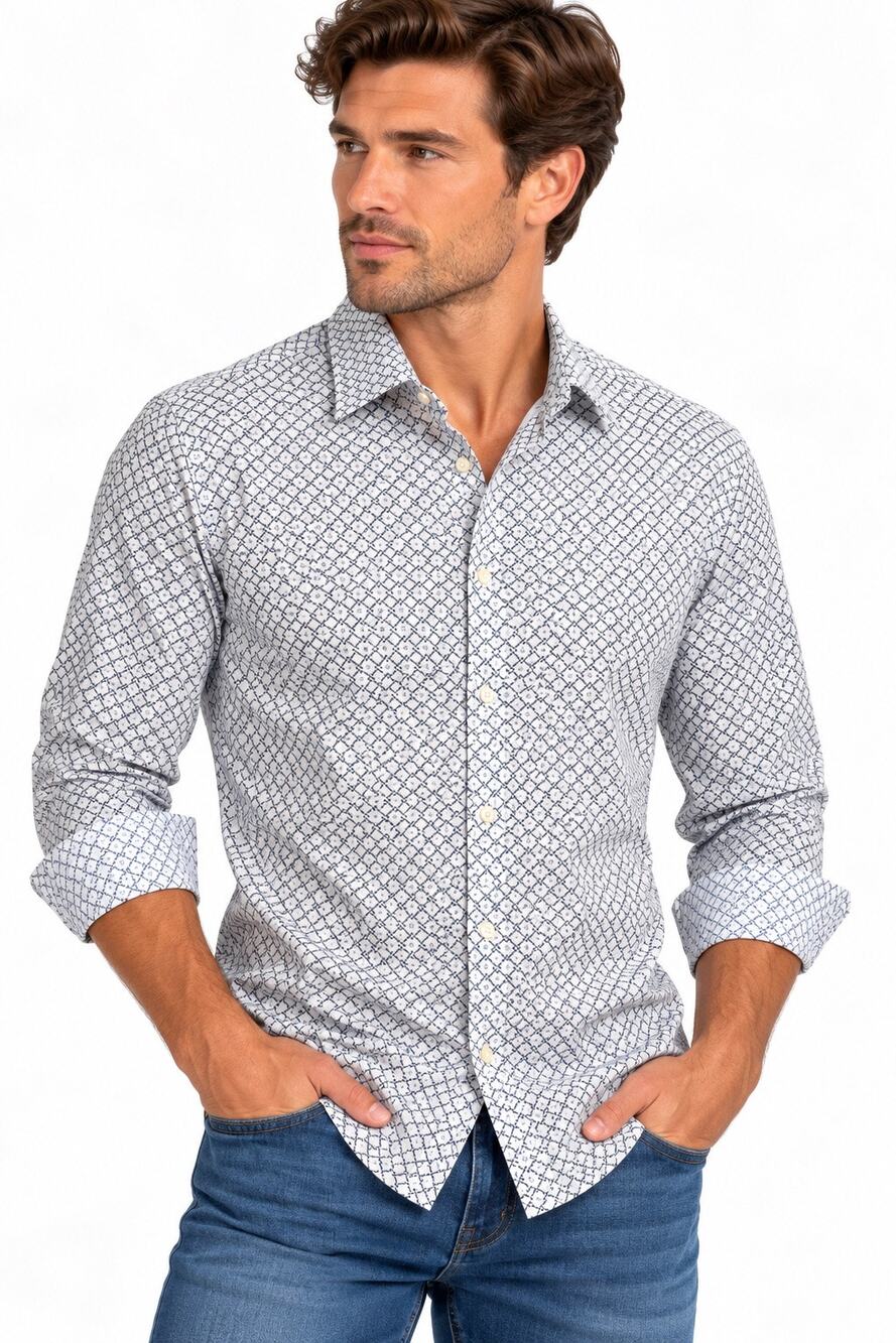 Kenneth Cole AWEARNESS Men’s L Slim Fit Stretch Geometric Dress Shirt